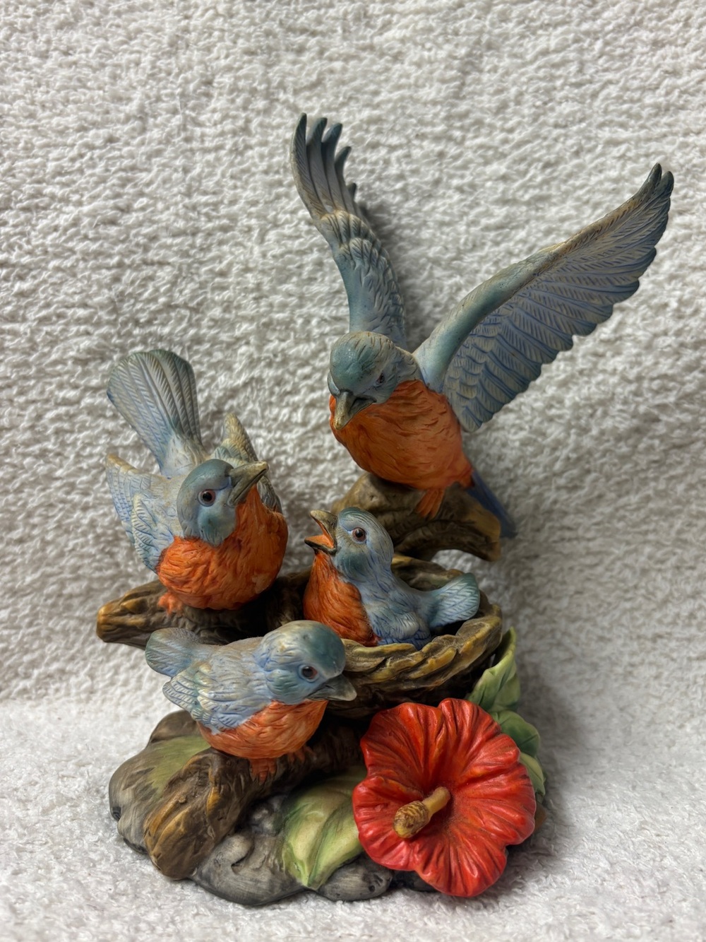 Vintage Decorative Blue and Orange Bird Figurine Cluster - Unbranded